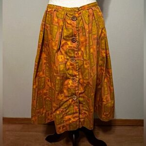 Vintage 1960s-1970s Jantzen Retro Geometric Print Button-Front A-Line Skirt